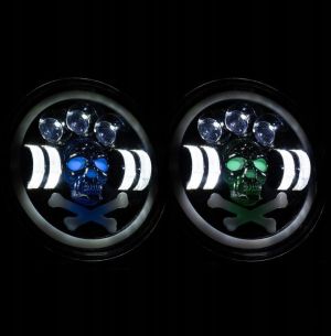 2 x LED Round Head Light 178mm/7inch 50W Hi/Low/DRL/Indicator Halo Lights Lamp Skull 12v 24v