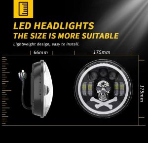 2 x LED Round Head Light 178mm/7inch 50W Hi/Low/DRL/Indicator Halo Lights Lamp Skull 12v 24v