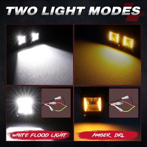 4 x LED Ekstralys Hvit DRL Gul Hallo Lampa 12V 24V til SUV 4x4 Bil Traktor Flood Beam Lys 