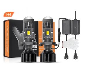 2 x LED Y10 H4 200% 50W 6400LM 6000K 360° Canbus cu Lentila Lumini Lampa Faruri Becuri Auto Camoin Moto Hi/Low Beam 12V 24V