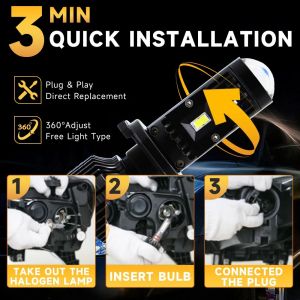 2 x LED Y10 H4 200% 50W 6400LM 6000K 360° Canbus cu Lentila Lumini Lampa Faruri Becuri Auto Camoin Moto Hi/Low Beam 12V 24V
