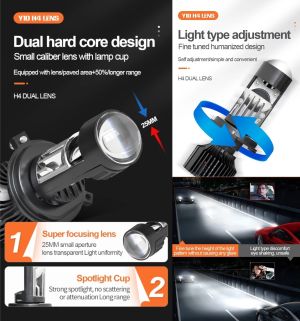 2 x LED Y10 H4 200% 50W 6400LM 6000K 360° Canbus cu Lentila Lumini Lampa Faruri Becuri Auto Camoin Moto Hi/Low Beam 12V 24V