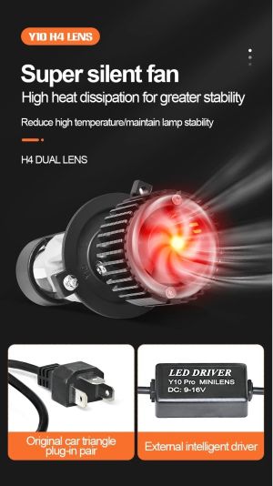 2 x LED Y10 H4 200% 50W 6400LM 6000K 360° Canbus cu Lentila Lumini Lampa Faruri Becuri Auto Camoin Moto Hi/Low Beam 12V 24V