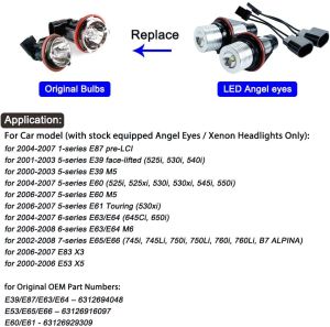2 x marqueur LED Angel Eyes 5W Blanc pour BMW E39 E53 E60 E61 E63 E64 E65 E66 E83 E87