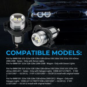2 x BMW E90 E91 LED Angel Eyes Marker 12W Weiß Scheinwerfer Canbus Fehlerfrei