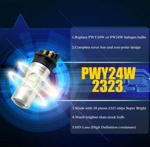 2 x LED Blanc Ampoules Feux Lampe Canbus 360° PW24W / PWY24W – 2323 SMD 12V/24V 6000K Voiture