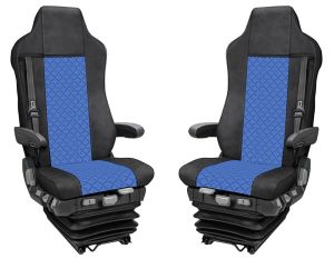 2x Couvre Housses Siege pour IVECO STRALIS HI-WAY 2005-2019 Camions Bleu Noir Cuir