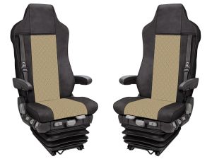 2x Couvre Housses Siege pour IVECO STRALIS HI-WAY 2005-2019 Camions Beige Noir Cuir