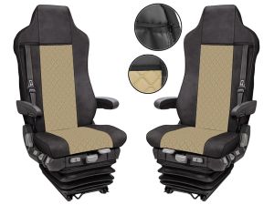 2x Couvre Housses Siege pour IVECO STRALIS HI-WAY 2005-2019 Camions Beige Noir Cuir