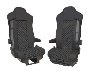 2x Sitzbezüge für IVECO S-WAY 2021+ LKW Schwarz Leder