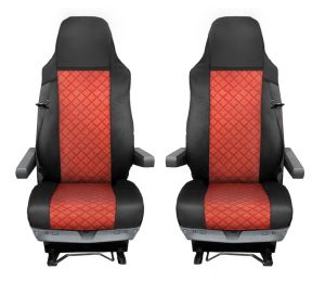 Sitzbezüge für MAN TGX  2015-2021 LKW Schwarz Rot Leder LHD