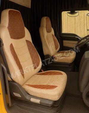 LUX Couvre Housses de Siege pour MAN TGX TGS TGL 2021+ EURO 7 Camions Brun Cuir et Textile