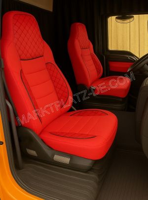 LUX Couvre Housses de Siege pour MAN TGX TGS TGL 2021+ EURO 7 Camions Rouge Cuir et Textile