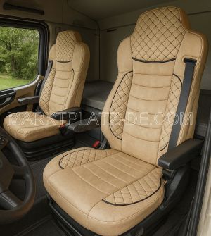 2 x Couvre Housses de Siege pour Mercedes Actros Arocs MP4 MP5 2015-2025 Camions Beige Cuir Textile 