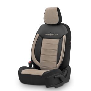 Setetrekk Komplett Sett for Biler Premium Øko Skinn Lux Otom Svart Gra COMFORT LINE 