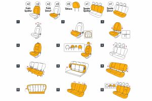 Setetrekk Komplett Sett for Biler Premium Øko Skinn Lux Otom Svart Gra COMFORT LINE 