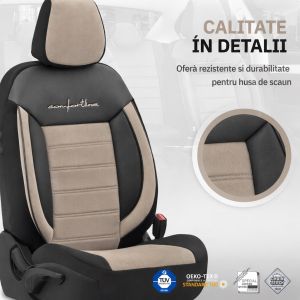 Setetrekk Komplett Sett for Biler Premium Øko Skinn Lux Otom Svart Gra COMFORT LINE 