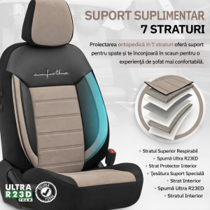 Setetrekk Komplett Sett for Biler Premium Øko Skinn Lux Otom Svart Gra COMFORT LINE 