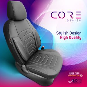 Sitzbezüge Komplettset für Autos Premium Öko-Leder Lux Otom Schwarz Grau COMFORT LINE 