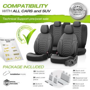 Sitzbezüge Komplettset für Autos Premium Öko-Leder Lux Otom Schwarz Grau COMFORT LINE 
