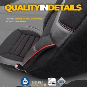Sätesöverdrag komplett set för bilar Premium Eko-läder och Textil med Röd Sömmar Lux Otom Svart INDIVIDUAL Design