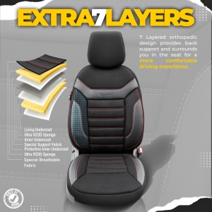 Sätesöverdrag komplett set för bilar Premium Eko-läder och Textil med Röd Sömmar Lux Otom Svart INDIVIDUAL Design