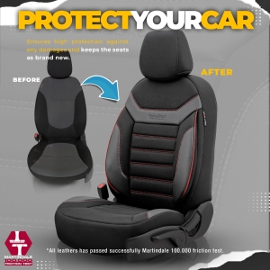 Sätesöverdrag komplett set för bilar Premium Eko-läder och Textil med Röd Sömmar Lux Otom Svart INDIVIDUAL Design