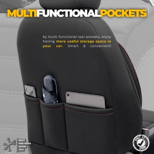 Sätesöverdrag komplett set för bilar Premium Eko-läder och Textil med Röd Sömmar Lux Otom Svart INDIVIDUAL Design