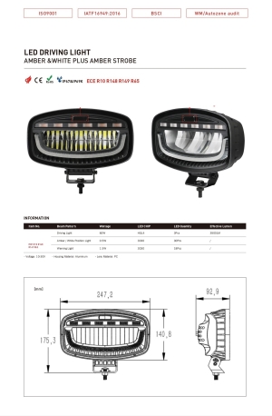 LED 12V/24V, 60W, 3500 lm Weiß/Gelb Tagfahrleuchten 4 Modi Blitzlicht E-mark, IP67/69K