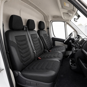 2+1 LUX FORD TRANSIT CUSTOM MK1 2012-2023 Setetrekk Van Buss Svart Øko Lær Tekstil