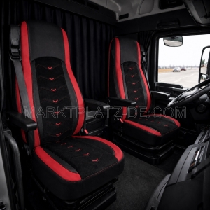 2x Sitzbezüge für DAF XF 106 2015-2021 LKW Schwarz Rot Leder Alcantara