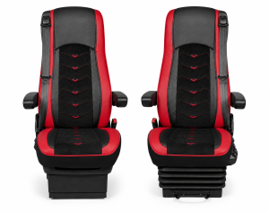 2x Sitzbezüge für DAF XF 106 2015-2021 LKW Schwarz Rot Leder Alcantara