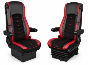 2x Sitzbezüge für DAF XF 106 2015-2021 LKW Schwarz Rot Leder Alcantara