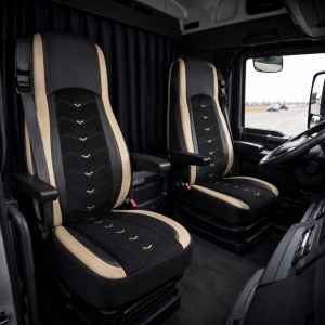 2x Sitzbezüge für DAF XF 106 2015-2021 LKW Schwarz Beige Leder Alcantara