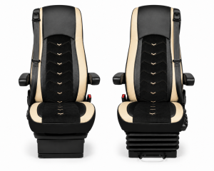 2x Sitzbezüge für DAF XF 106 2015-2021 LKW Schwarz Beige Leder Alcantara