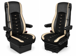 2x Sitzbezüge für DAF XF 106 2015-2021 LKW Schwarz Beige Leder Alcantara