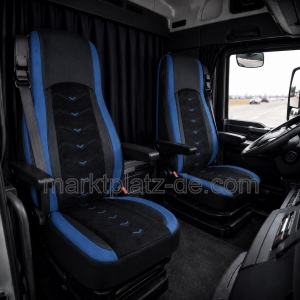2x Sitzbezüge für DAF XF 106 2015-2021 LKW Schwarz Blau Leder Alcantara