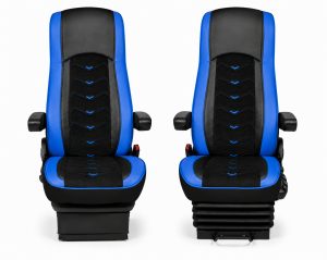 2x Sitzbezüge für DAF XF 106 2015-2021 LKW Schwarz Blau Leder Alcantara