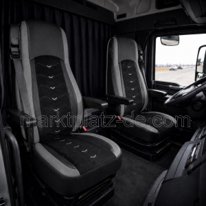 2x Sitzbezüge für DAF XF 106 2015-2021 LKW Schwarz Grau Leder Alcantara