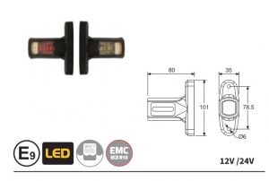 2 x Truck Lorry Side Marker Stalk Light LED E9 ADR 12v 24v