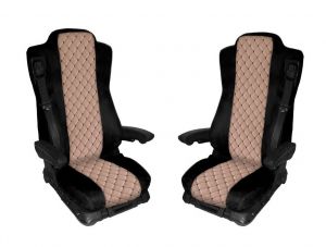 2 x Seat covers for Mercedes Actros MP4  MP3 09-15 Truck Black Beige Leather