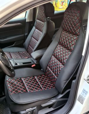 2 x Sitzbezüge Schonbezüge Schutz Universal für PKW Schwarz Rot Leder Öko Leder