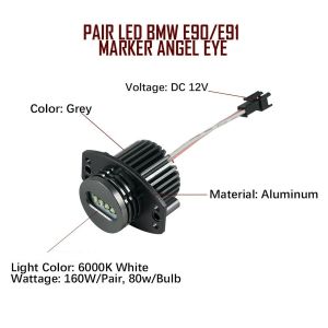 2 x  BMW E90 E91 LED Angel Eyes marker 40W White Headlights 2005-2009