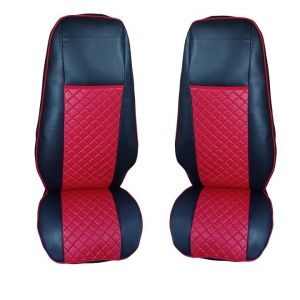 2 x Seat covers for Volvo FH EURO 5 2006-2015 Truck Black Red Leather