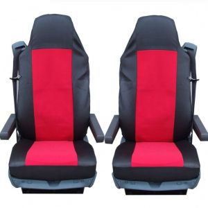 2 x Sitzbezüge Schonbezüge für Mercedes Actros Axor Atego LKW Schwarz Rot Textil