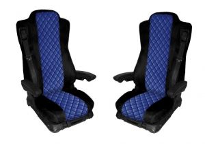 2 x Seat covers for Mercedes Actros MP4 EURO 6 2015-2021 Truck Black Blue Leather