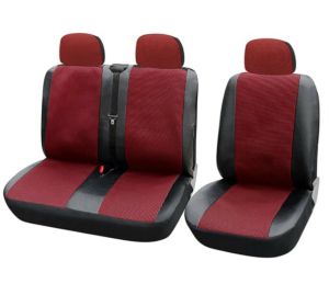 2+1 Universal Seat covers for Van Bus Black Red Leather Textile