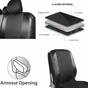 2+1 Universal Seat covers for Van Bus Black Leather Textile