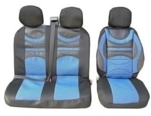2+1 Universal Seat Covers with Lumbar support for Van Bus Black Blue Leather Textile