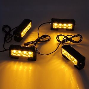4 x 4 LED 12v 24v Warnleuchten Notfall Frontblitzer Blitzlicht Strobe Leuchten Orange Lkw Pkw